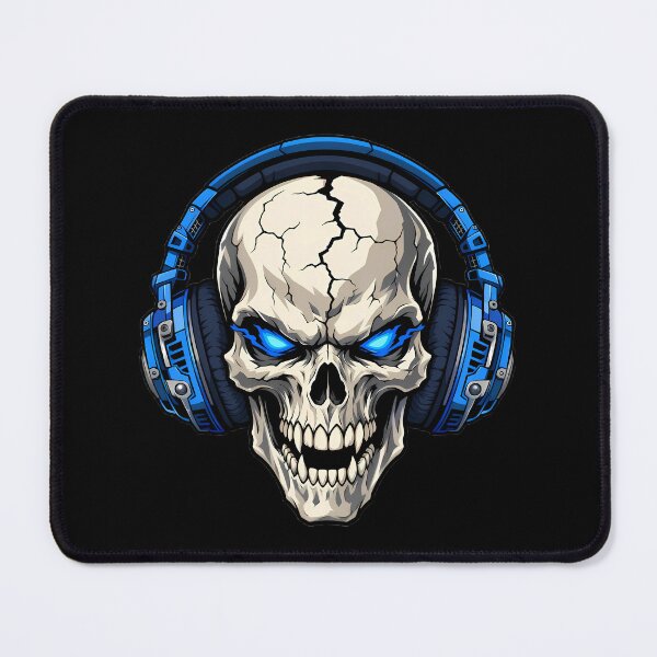 Item preview, Cracked Skull Wearing Blue Gaming Headphones designed and sold by Linework Studio.