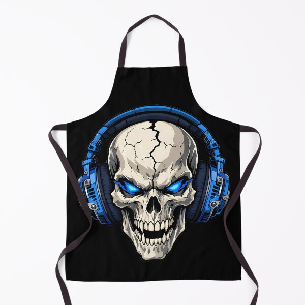 Item preview, Cracked Skull Wearing Blue Gaming Headphones designed and sold by Linework Studio.