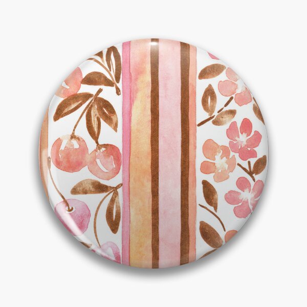 Item preview, Hand-Painted Watercolor Cherries and Blossoms on Pastel Stripes designed and sold by andrebalest.art.
