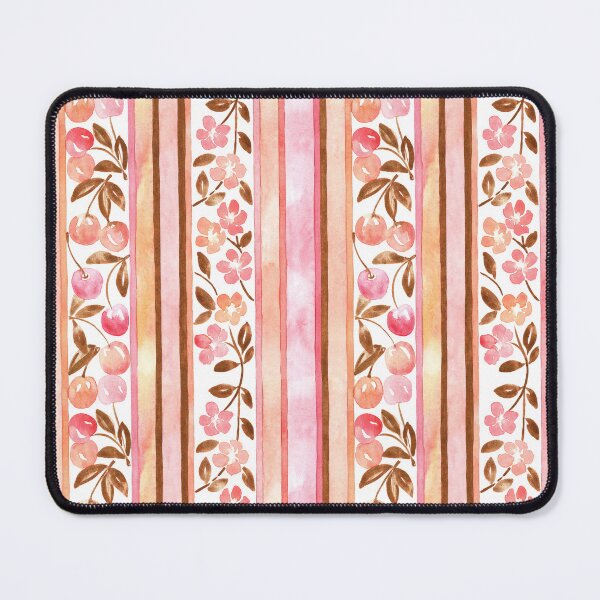 Item preview, Hand-Painted Watercolor Cherries and Blossoms on Pastel Stripes designed and sold by andrebalest.art.