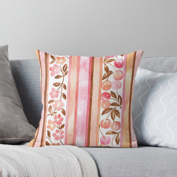 Item preview, Hand-Painted Watercolor Cherries and Blossoms on Pastel Stripes designed and sold by andrebalest.art.