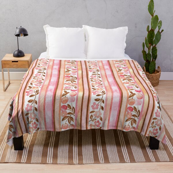 Item preview, Hand-Painted Watercolor Cherries and Blossoms on Pastel Stripes designed and sold by andrebalest.art.