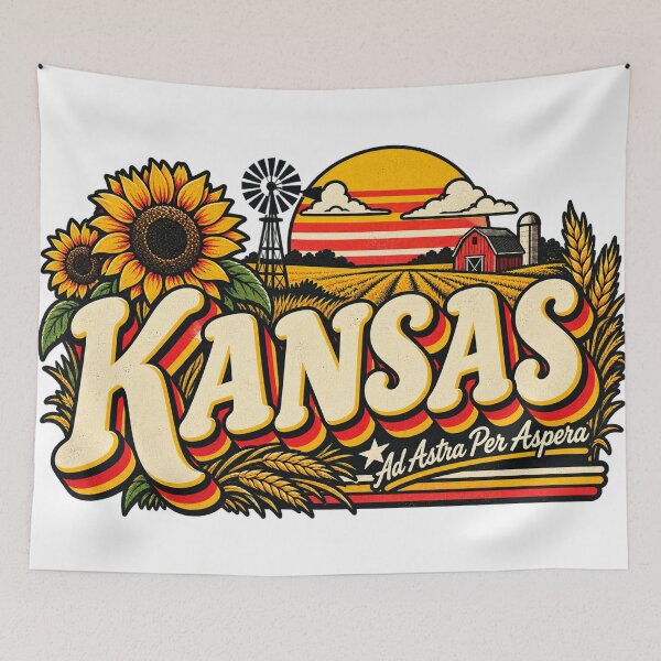 Item preview, Kansas Sunflower State Vintage Farm Wheat Retro Graphic T-Shirt designed and sold by TM DESIGNS AND MORE.