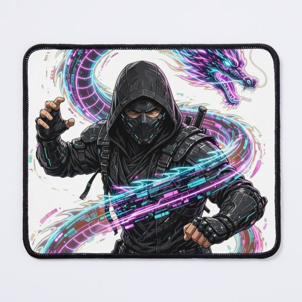 Item preview, Cyberpunk Ninja Master Wrapped In Neon Digital Dragon designed and sold by Surviving Monday Club.