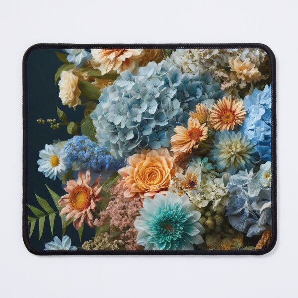 Item preview, Blue Hydrangeas and Orange Flowers on Dark Background designed and sold by NarjaShop.
