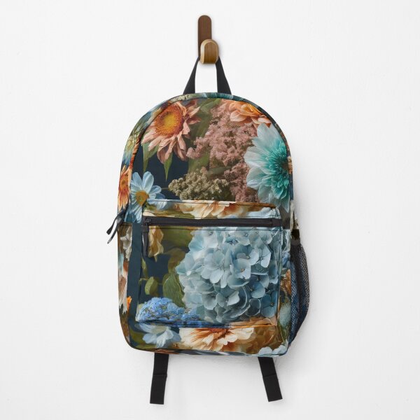 Item preview, Blue Hydrangeas and Orange Flowers on Dark Background designed and sold by NarjaShop.