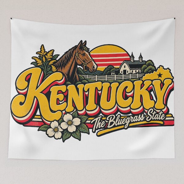Item preview, Kentucky Bluegrass State Vintage Horse Farm Retro Graphic Tee designed and sold by TM DESIGNS AND MORE.