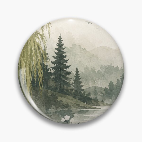 Item preview, Watercolor Misty Forest Landscape Lake Nature Art designed and sold by StudioAuraco.
