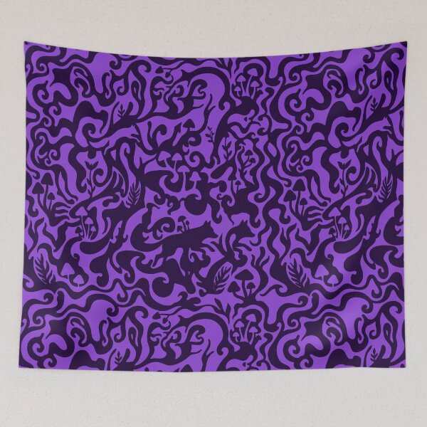 Item preview, Hidden Fox & Mushrooms - Violet Gestalt Seamless Pattern designed and sold by Pulpa-grafica.