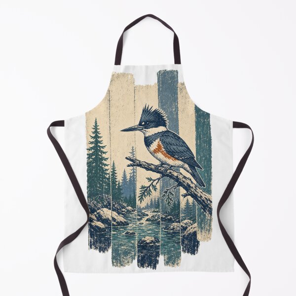 Item preview, Belted Kingfisher in the Rocky Stream Wild Bird Nature Illustration designed and sold by VisualArtsOasis.