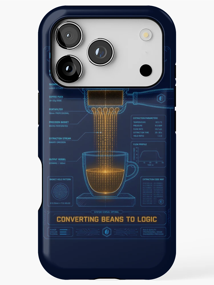 Thumbnail 1 of 4, iPhone Case, Espresso Extraction Engine Binary Code Coffee Programmer designed and sold by ThirdShiftLab.