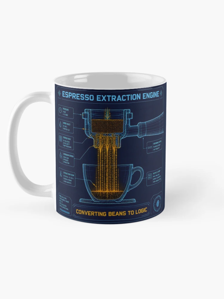 Thumbnail 5 of 6, Coffee Mug, Espresso Extraction Engine Binary Code Coffee Programmer designed and sold by ThirdShiftLab.