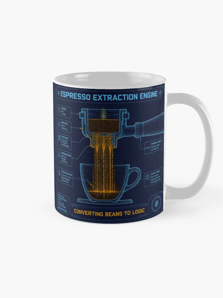 Thumbnail 3 of 6, Coffee Mug, Espresso Extraction Engine Binary Code Coffee Programmer designed and sold by ThirdShiftLab.