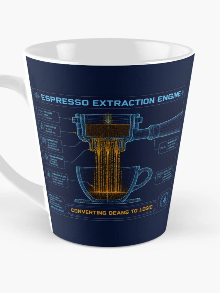 Thumbnail 3 of 4, Coffee Mug, Espresso Extraction Engine Binary Code Coffee Programmer designed and sold by ThirdShiftLab.