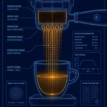 Artwork thumbnail, Espresso Extraction Engine Binary Code Coffee Programmer by ThirdShiftLab