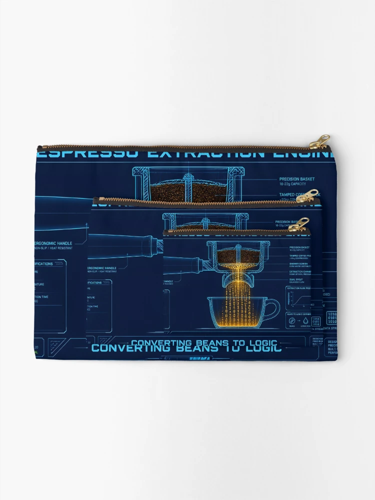 Thumbnail 2 of 4, Zipper Pouch, Espresso Extraction Engine Binary Code Coffee Programmer designed and sold by ThirdShiftLab.