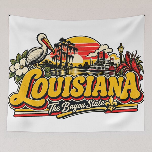 Item preview, Louisiana Bayou State Vintage Pelican Crawfish Retro Graphic Tee designed and sold by TM DESIGNS AND MORE.