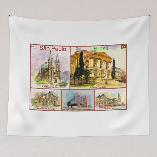 Item preview, Sao Paulo Brazil Landmarks - Watercolor Collection Vintage Postcard designed and sold by City Tour Collection.