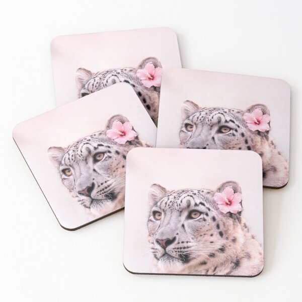 Item preview, Elegant Snow Leopard with Pink Hibiscus designed and sold by JenniferMoren.