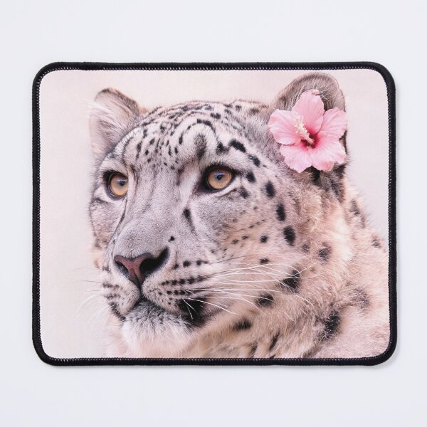 Item preview, Elegant Snow Leopard with Pink Hibiscus designed and sold by JenniferMoren.