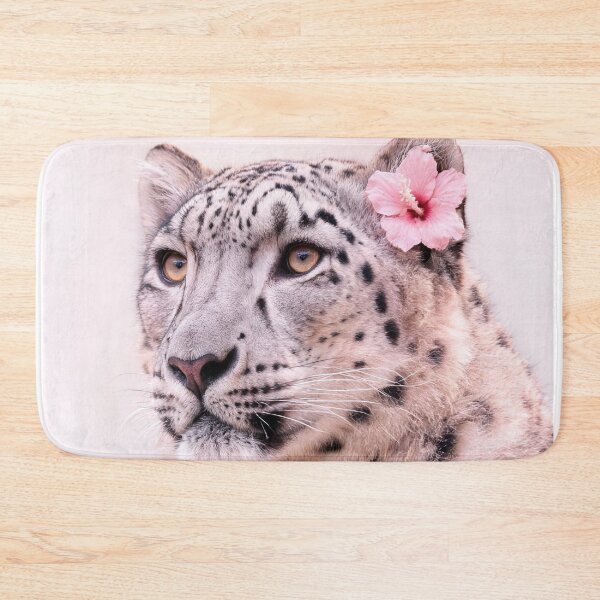 Item preview, Elegant Snow Leopard with Pink Hibiscus designed and sold by JenniferMoren.