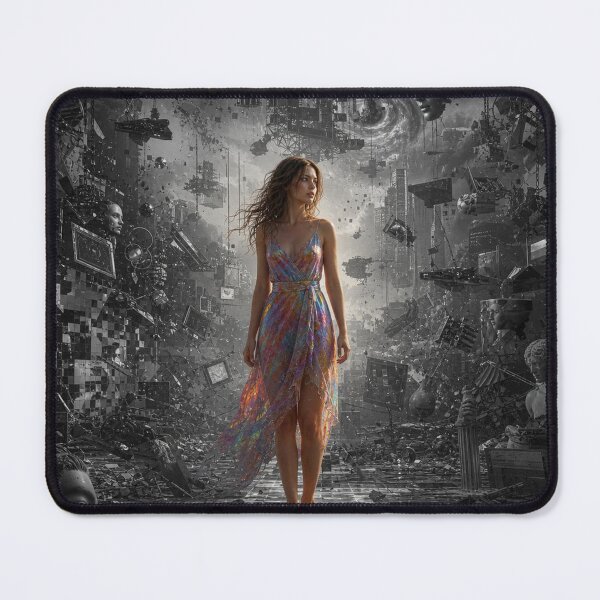 Item preview, Surreal Cyberpunk AI Girl Amidst Cosmic Chaos designed and sold by LenNo9881.