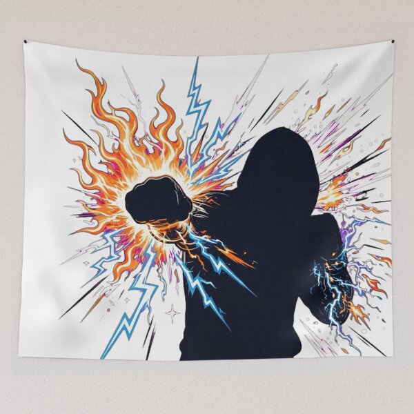Item preview, Fire And Lightning Boxing Warrior Silhouette Punch designed and sold by Surviving Monday Club.