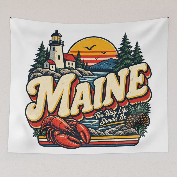Item preview, Maine Lobster Lighthouse Vintage Coastal State Pride Graphic Tee designed and sold by TM DESIGNS AND MORE.