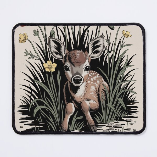 Item preview, Fawn in the Poppy Field Woodland Illustration designed and sold by NuvoraNest.