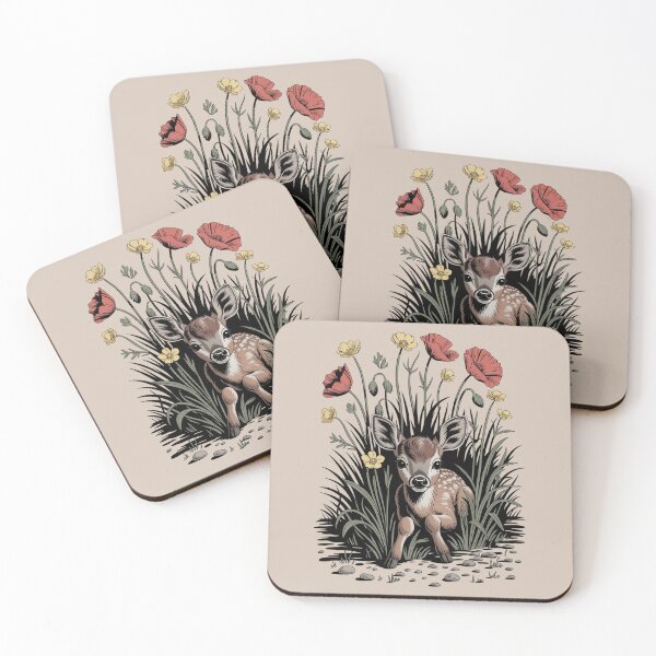 Item preview, Fawn in the Poppy Field Woodland Illustration designed and sold by NuvoraNest.