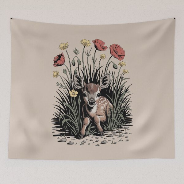 Item preview, Fawn in the Poppy Field Woodland Illustration designed and sold by NuvoraNest.