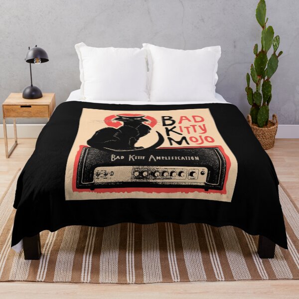Item preview, Vintage Parody Poster Bad Kitty Mojo Guitar Amplifier with Black Cat sitting on amp heado' lantern pumpkins designed and sold by Jdawnink.
