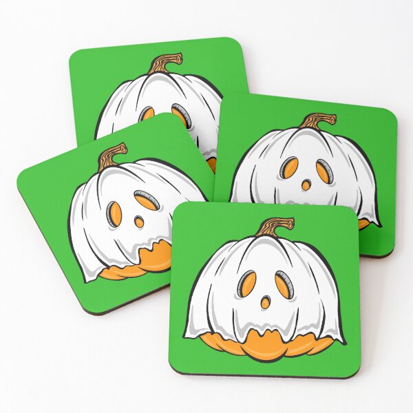 Item preview, Orange Pumpkin Ghost with green background  designed and sold by missmann.