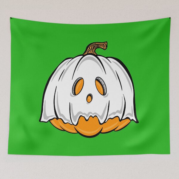 Item preview, Orange Pumpkin Ghost with green background  designed and sold by missmann.