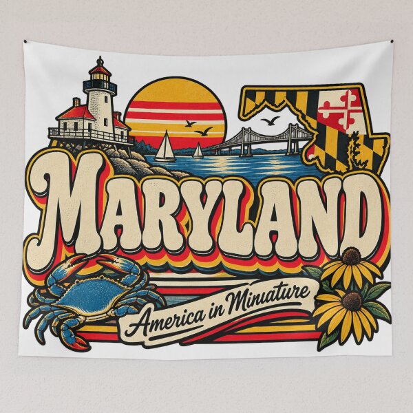 Item preview, Maryland America in Miniature Vintage Coastal Crab Graphic Tee designed and sold by TM DESIGNS AND MORE.