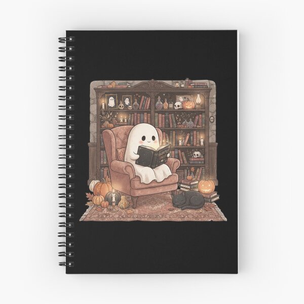 Item preview, Ghost Reading Book Cute Halloween Bookworm Black Cat T-Shirt | Spooky Reader Library Graphic Gift designed and sold by Trendably.