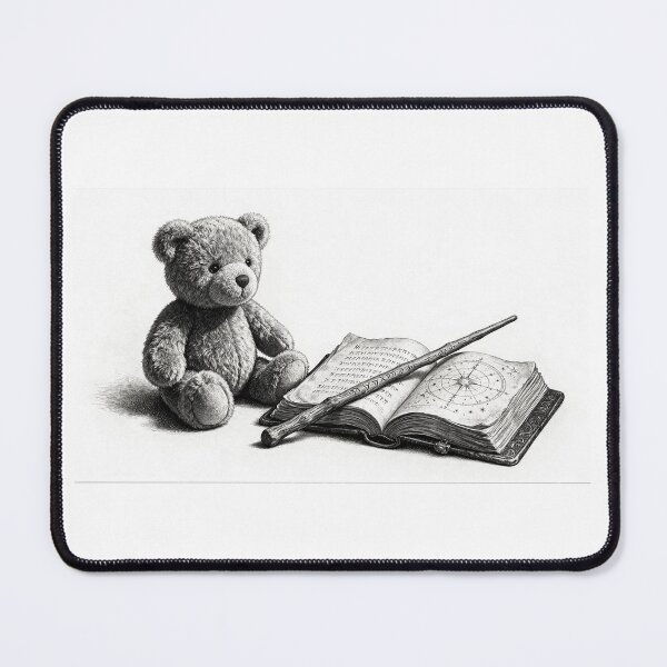 Item preview, Magic Teddy Bear with Spellbook and Wand Black and White designed and sold by LenNo9881.
