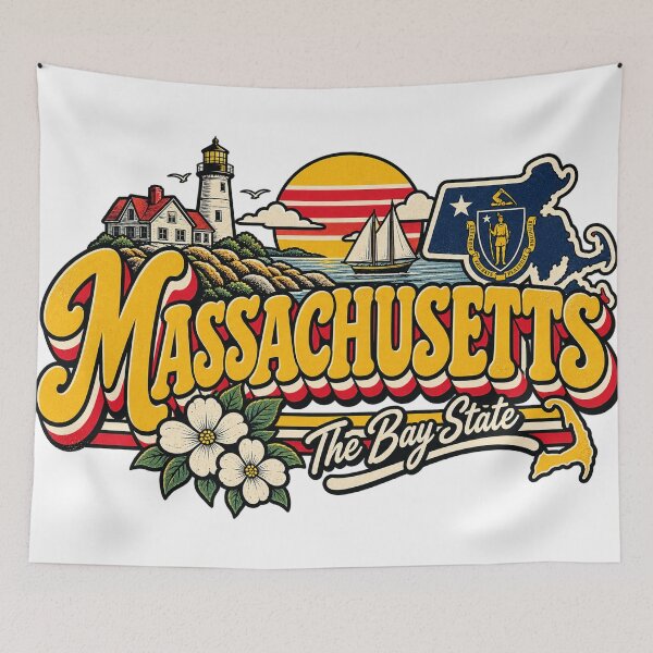 Item preview, Massachusetts Bay State Vintage Lighthouse Coastal Graphic Tee designed and sold by TM DESIGNS AND MORE.