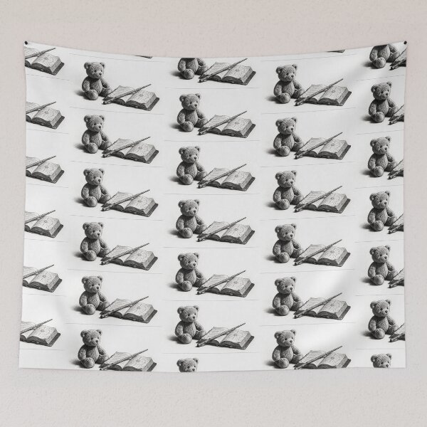 Item preview, Magic Teddy Bear with Spellbook and Wand Black and White designed and sold by LenNo9881.