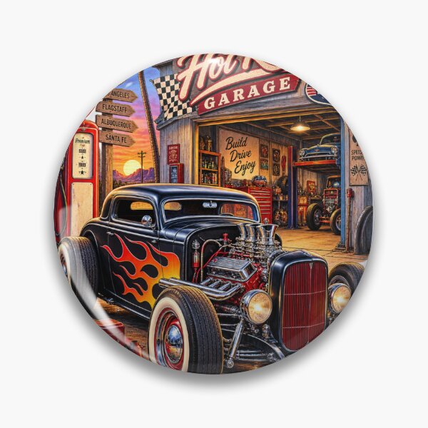 Item preview, NRH Hot Rod Garage - 1932 Ford Coupe Flames | Route 66 California Garage Sign designed and sold by Normandy Road Heritage.
