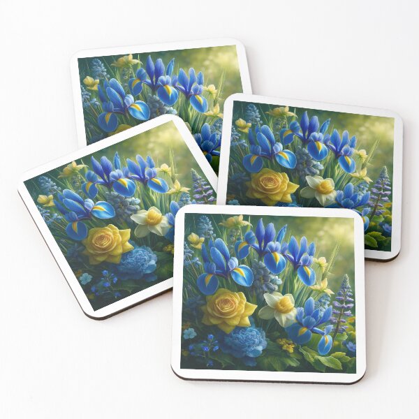 Item preview, Vibrant Blue Iris and Yellow Rose Garden designed and sold by NarjaShop.