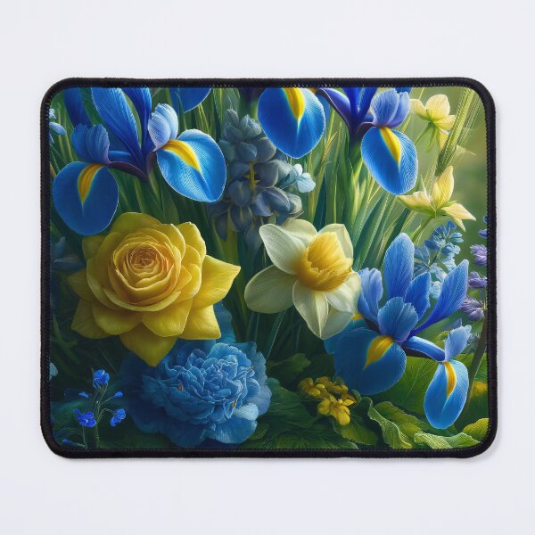 Item preview, Vibrant Blue Iris and Yellow Rose Garden designed and sold by NarjaShop.