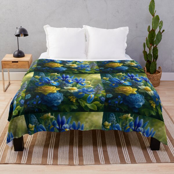 Item preview, Vibrant Blue Iris and Yellow Rose Garden designed and sold by NarjaShop.