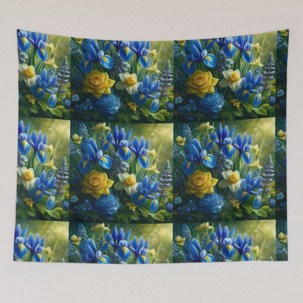 Item preview, Vibrant Blue Iris and Yellow Rose Garden designed and sold by NarjaShop.