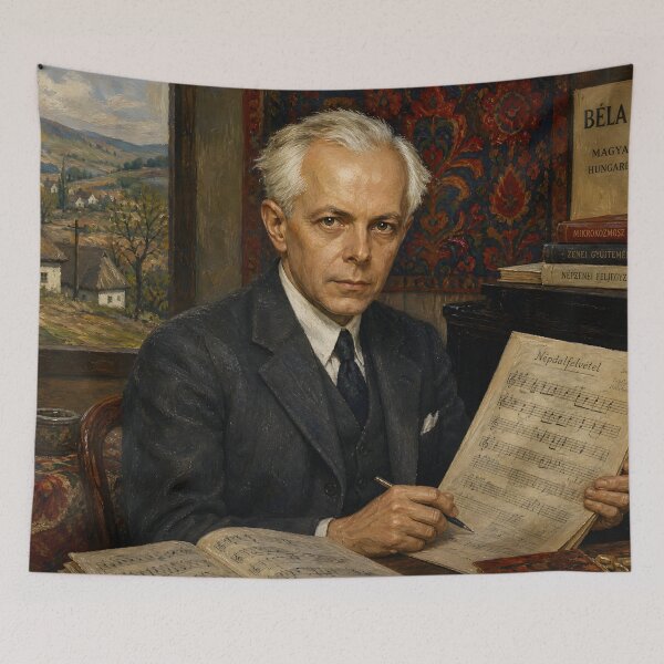 Item preview, Modernist Folk Pioneer: Béla Bartók Vintage Oil Painting - Rhythmic Mastery designed and sold by DoReMiStudio.