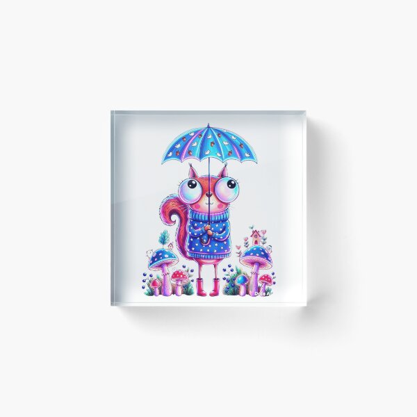 Item preview, Neon Squirrel in the Rain – Cute Forest Friend designed and sold by MyCalmDraw.