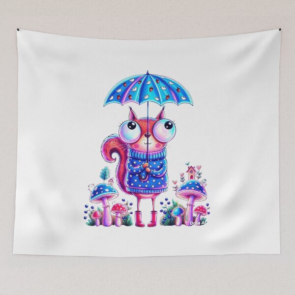 Item preview, Neon Squirrel in the Rain – Cute Forest Friend designed and sold by MyCalmDraw.
