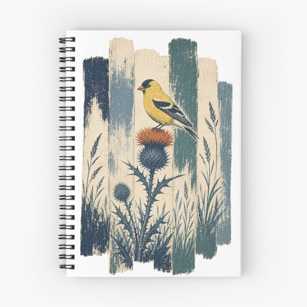 Item preview, American Goldfinch in the Thistle Field Wild Bird Nature Illustration designed and sold by VisualArtsOasis.