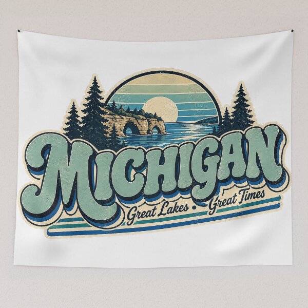 Item preview, Michigan Great Lakes Vintage Upper Peninsula Retro Graphic Tee designed and sold by TM DESIGNS AND MORE.