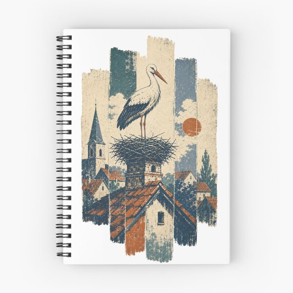 Item preview, White Stork on the Village Rooftop Wild Bird Nature Wall Art designed and sold by VisualArtsOasis.